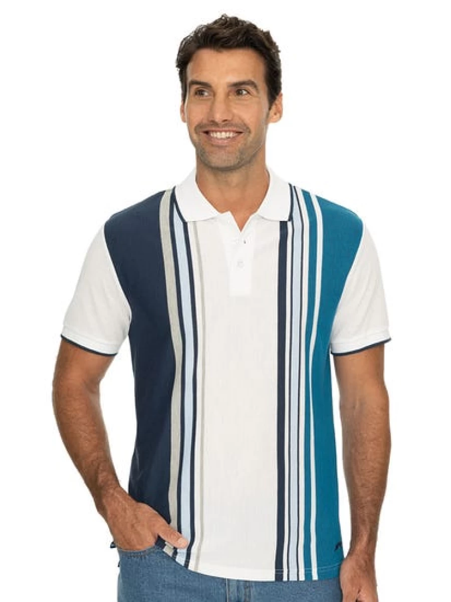 Cougars Men's White & Navy Vertical Stripe Polo Shirt - Classic Casual Fit