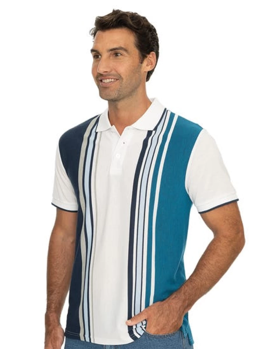 Cougars Men's White & Navy Vertical Stripe Polo Shirt - Classic Casual Fit