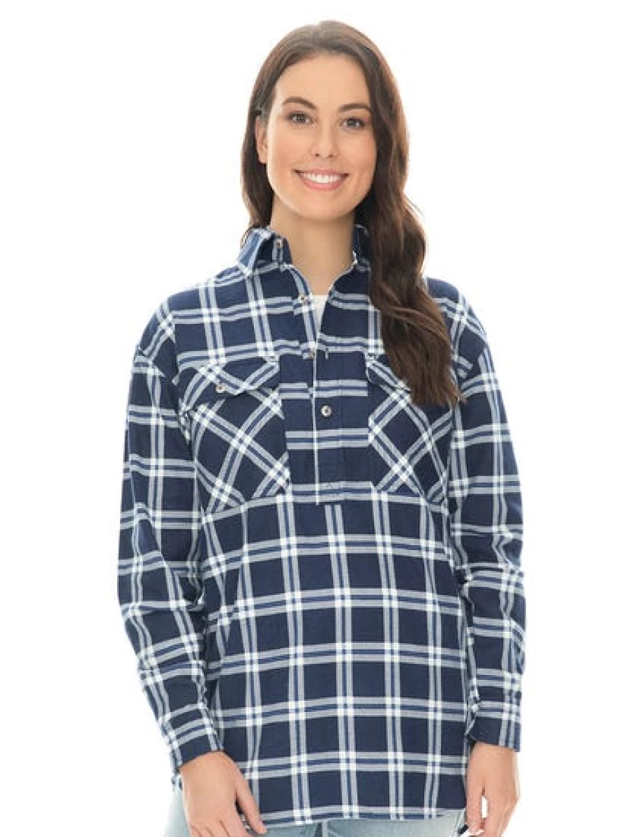 Lowes Men's Navy Flannel Shirt with 1/4 Placket
