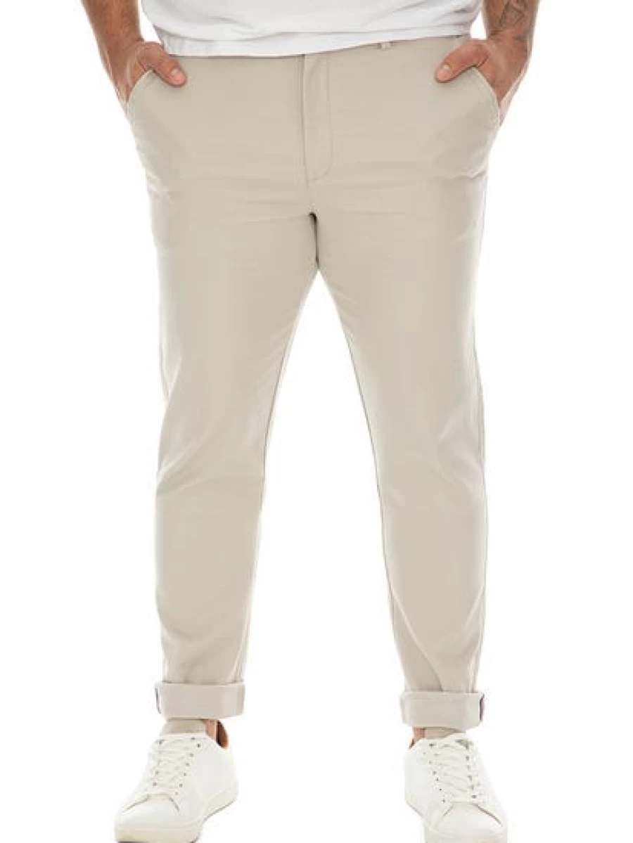Men's Slim Fit Super Stretch Chinos in Beige by Traders - Comfortable & Stylish Casual Pants