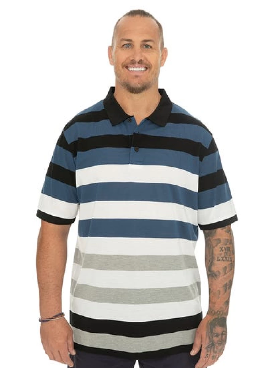DBK Men's Performance Fit Grey Marl Stripe Polo Shirt - Breathable & Stylish