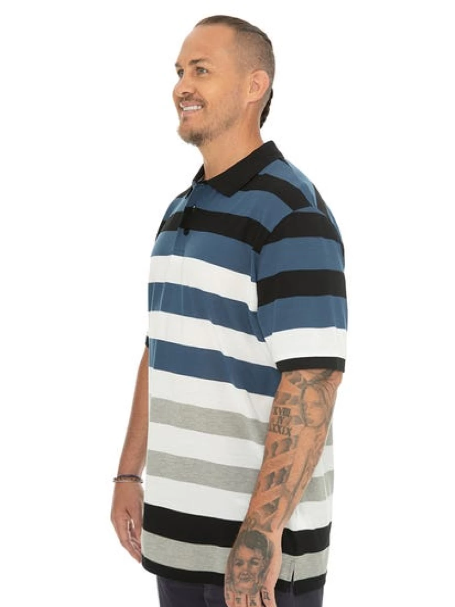 DBK Men's Performance Fit Grey Marl Stripe Polo Shirt - Breathable & Stylish