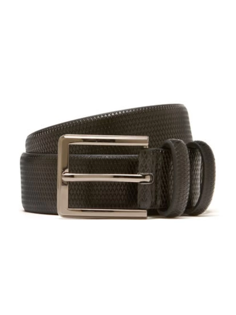 Lowes Men's Black Split Leather Belt with Embossed Traders Design