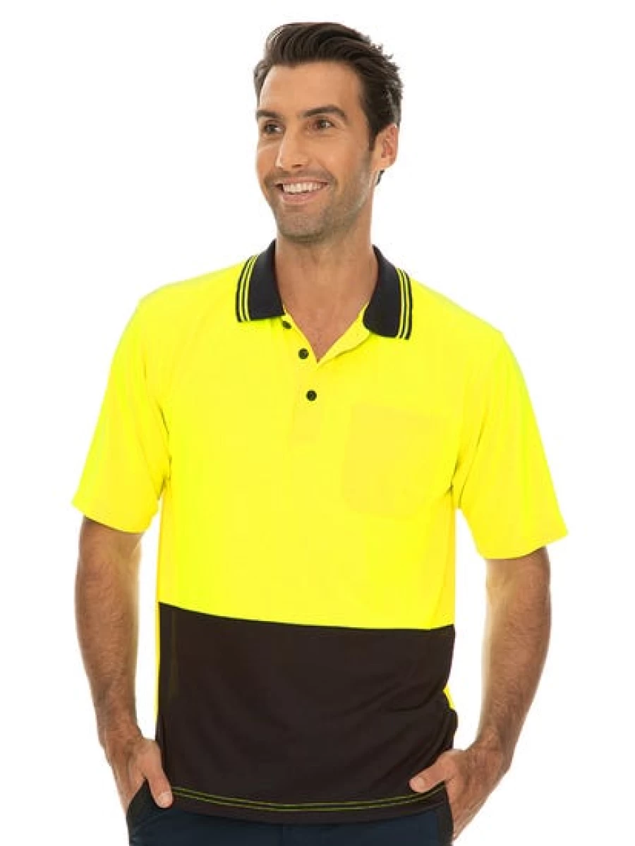 "Traders Men's Hi-Vis Cool Dry Polo Shirt - Yellow & Navy Safety Workwear"