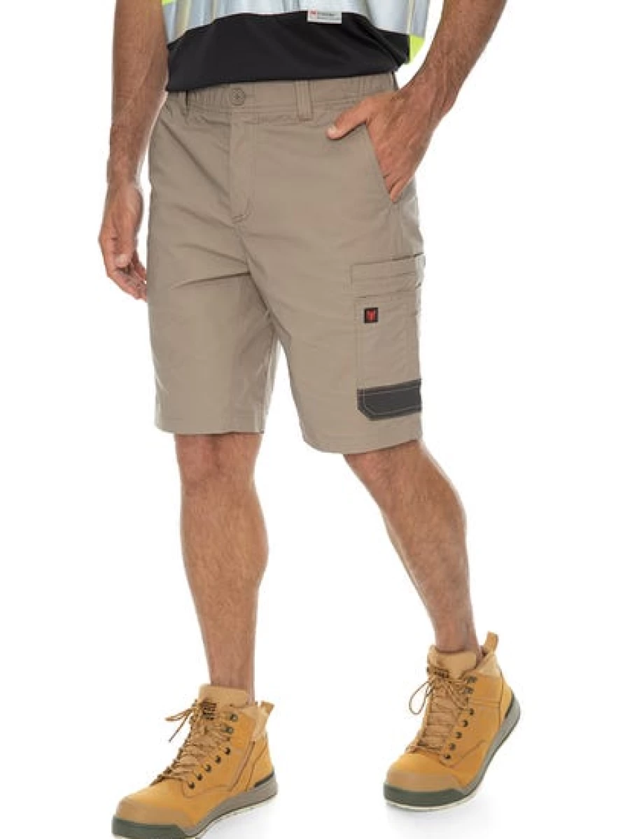 Men's Traders Work Shorts with Flex Waist & Ripstop Fabric - Durable Stone Colored Utility Shorts for Labor