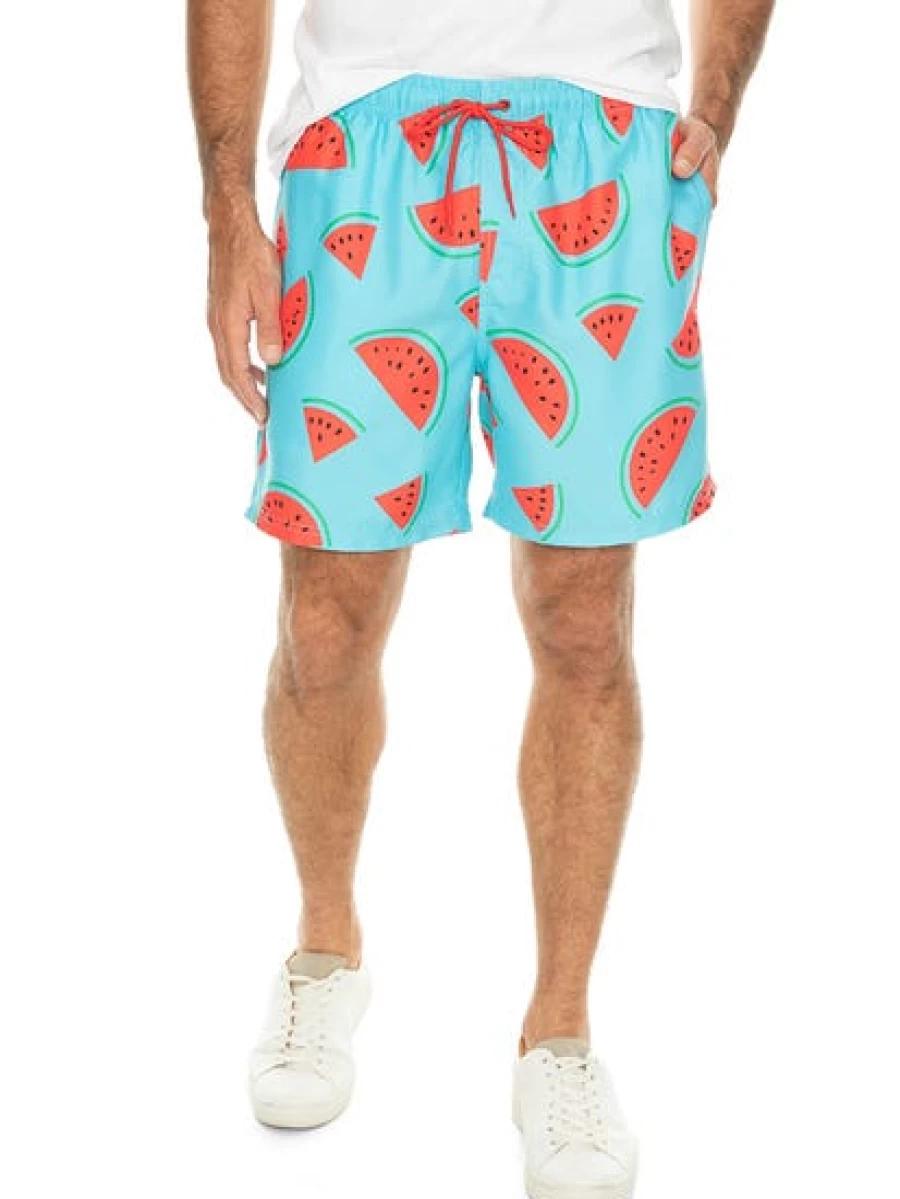 Riley Adams Men's Swim Shorts with Watermelon Print - Quick Dry Beach Shorts for Summer