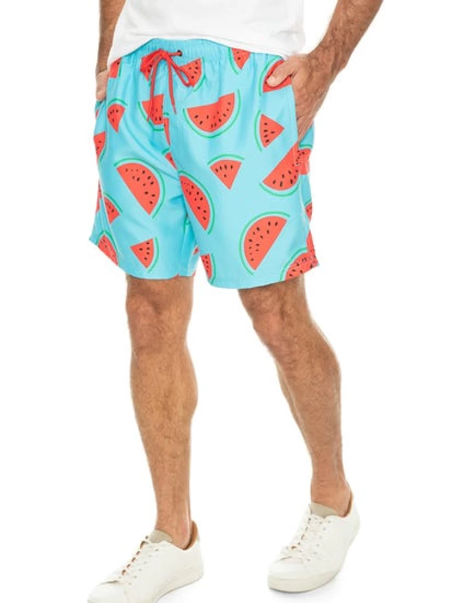 Riley Adams Men's Swim Shorts with Watermelon Print - Quick Dry Beach Shorts for Summer