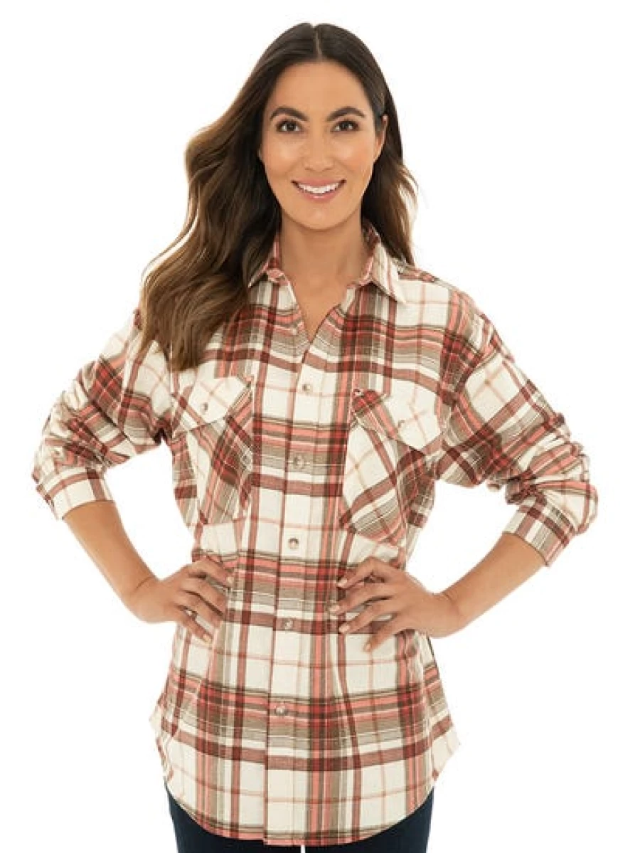 Lowes Men's Flannel Shirt - Soft Red and White Checkered Long Sleeve Plaid Shirt
