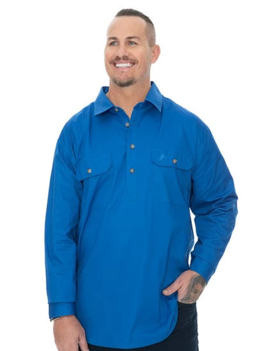 Men's Outdoor Blue Shirt - Quarter Placket Button-Up by Traders Country