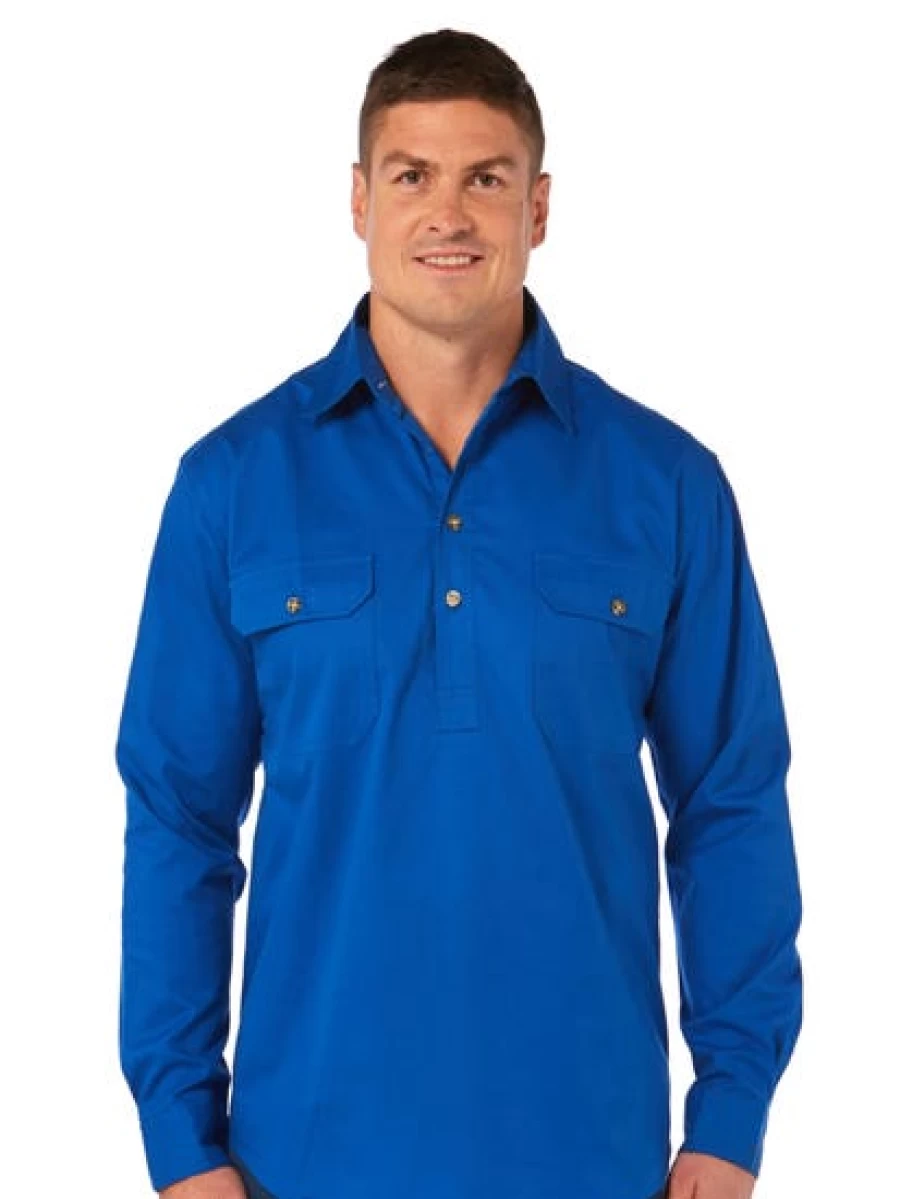 Men's Outdoor Blue Shirt - Quarter Placket Button-Up by Traders Country