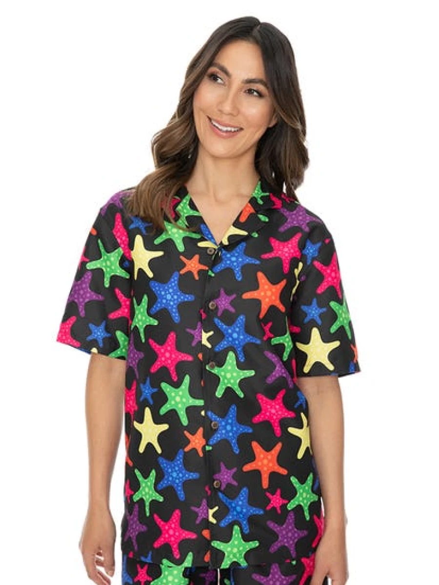 Pacifica Unisex Starfish Print Matching Party Shirt in Black for Couples & Friends