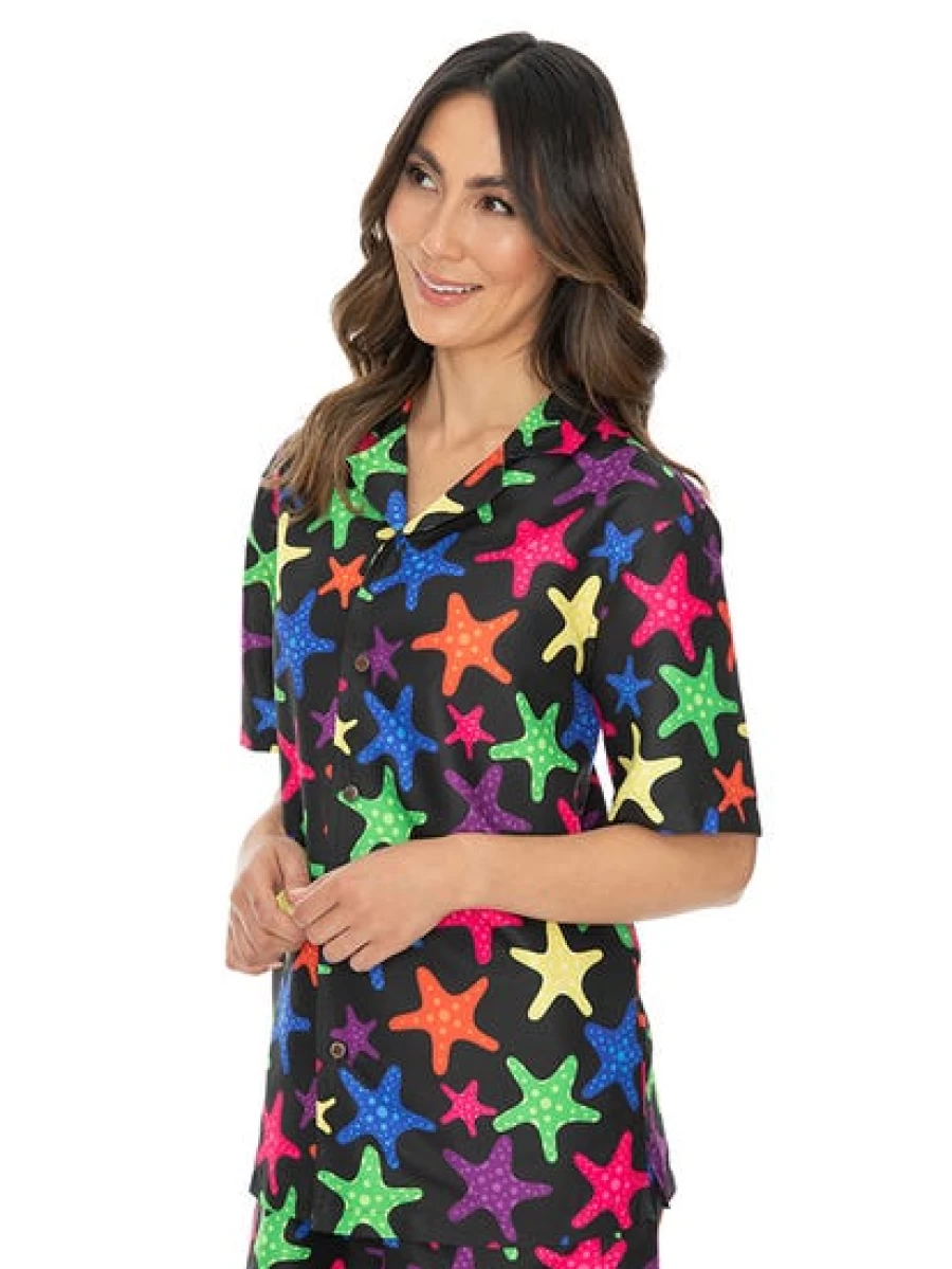 Pacifica Unisex Starfish Print Matching Party Shirt in Black for Couples & Friends