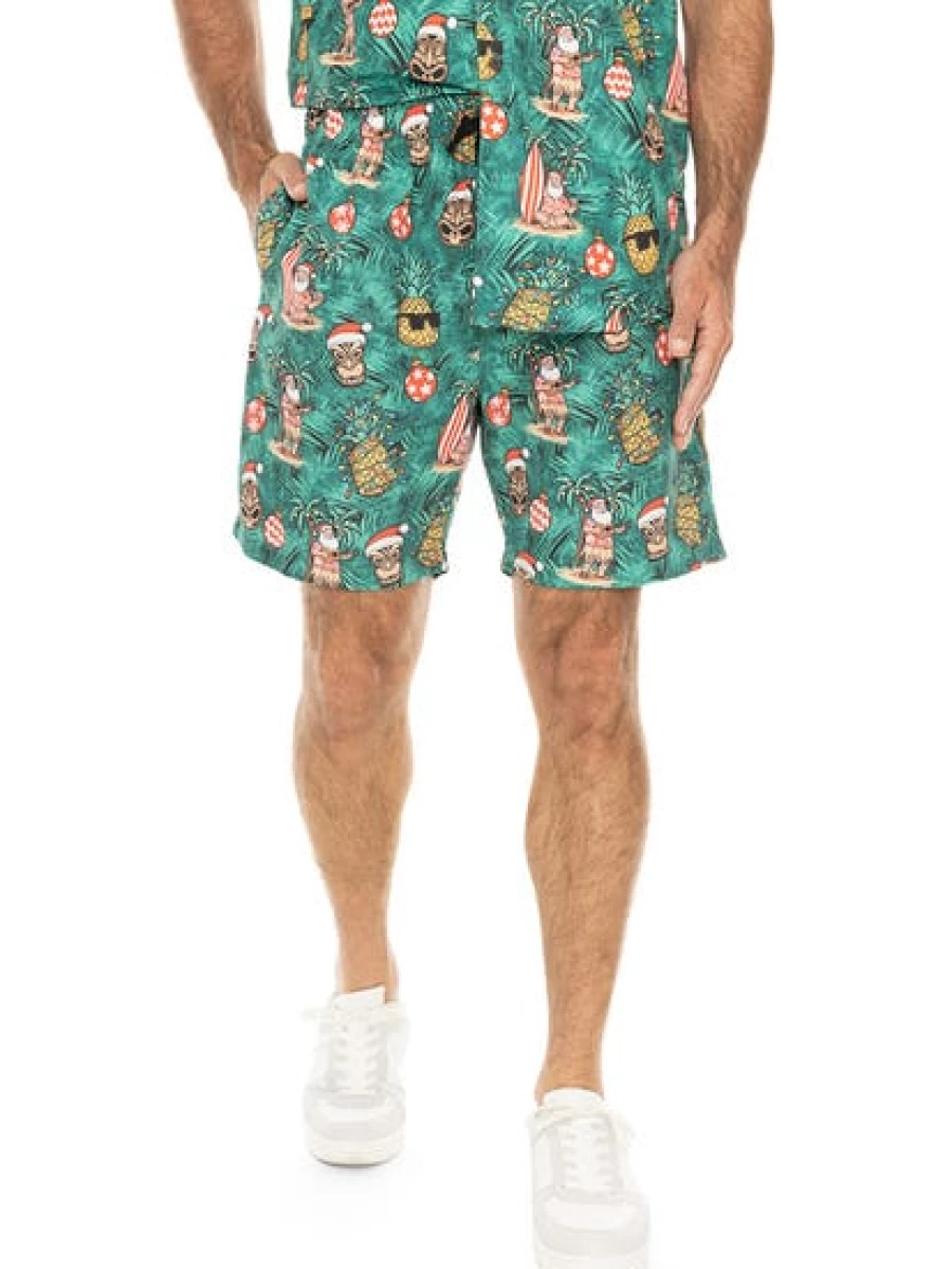 Lowes Men's Christmas Printed Tiki Shorts in Green