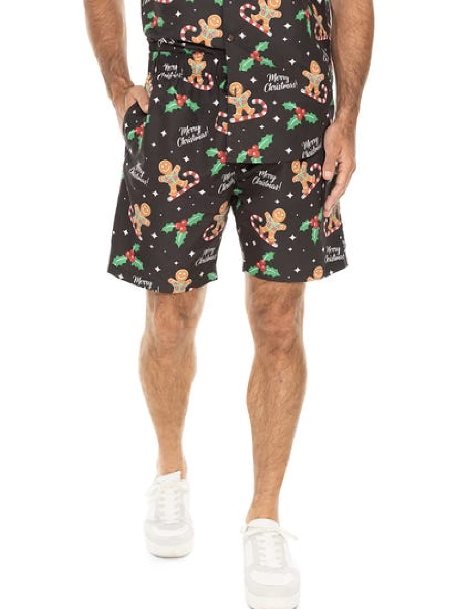 Lowes Men's Christmas Printed Shorts - Black Gingerbread Holiday Design