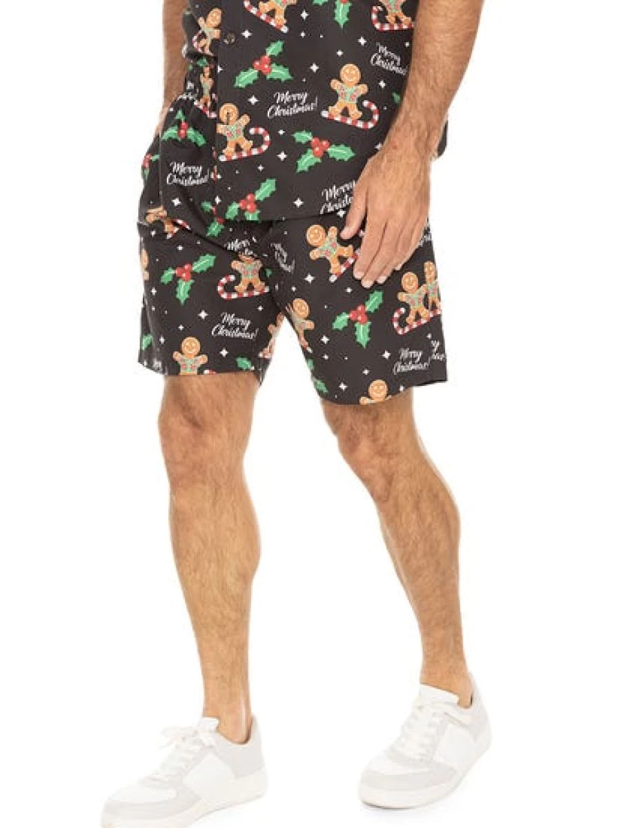 Lowes Men's Christmas Printed Shorts - Black Gingerbread Holiday Design