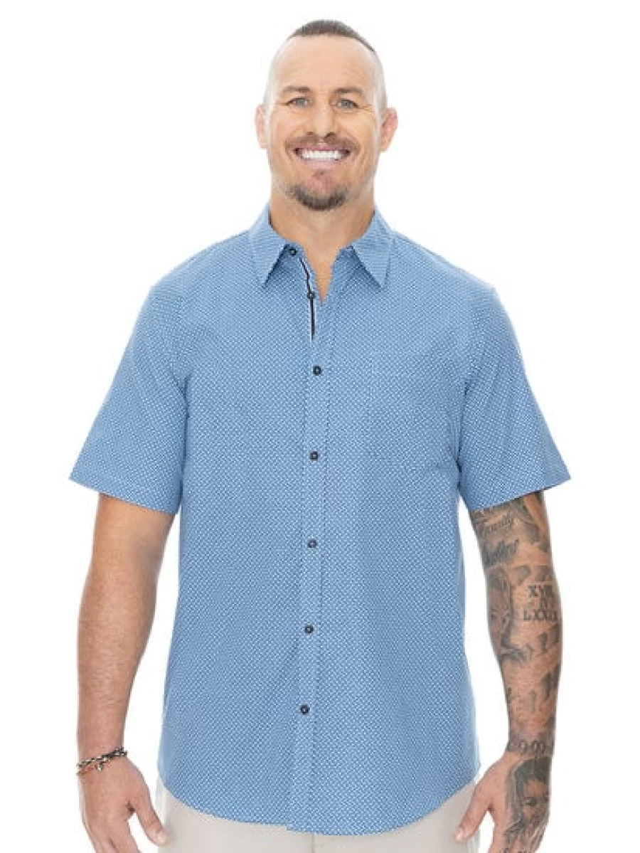 BUILT N FIT Men's Big & Tall Stretch Blue Short Sleeve Shirt