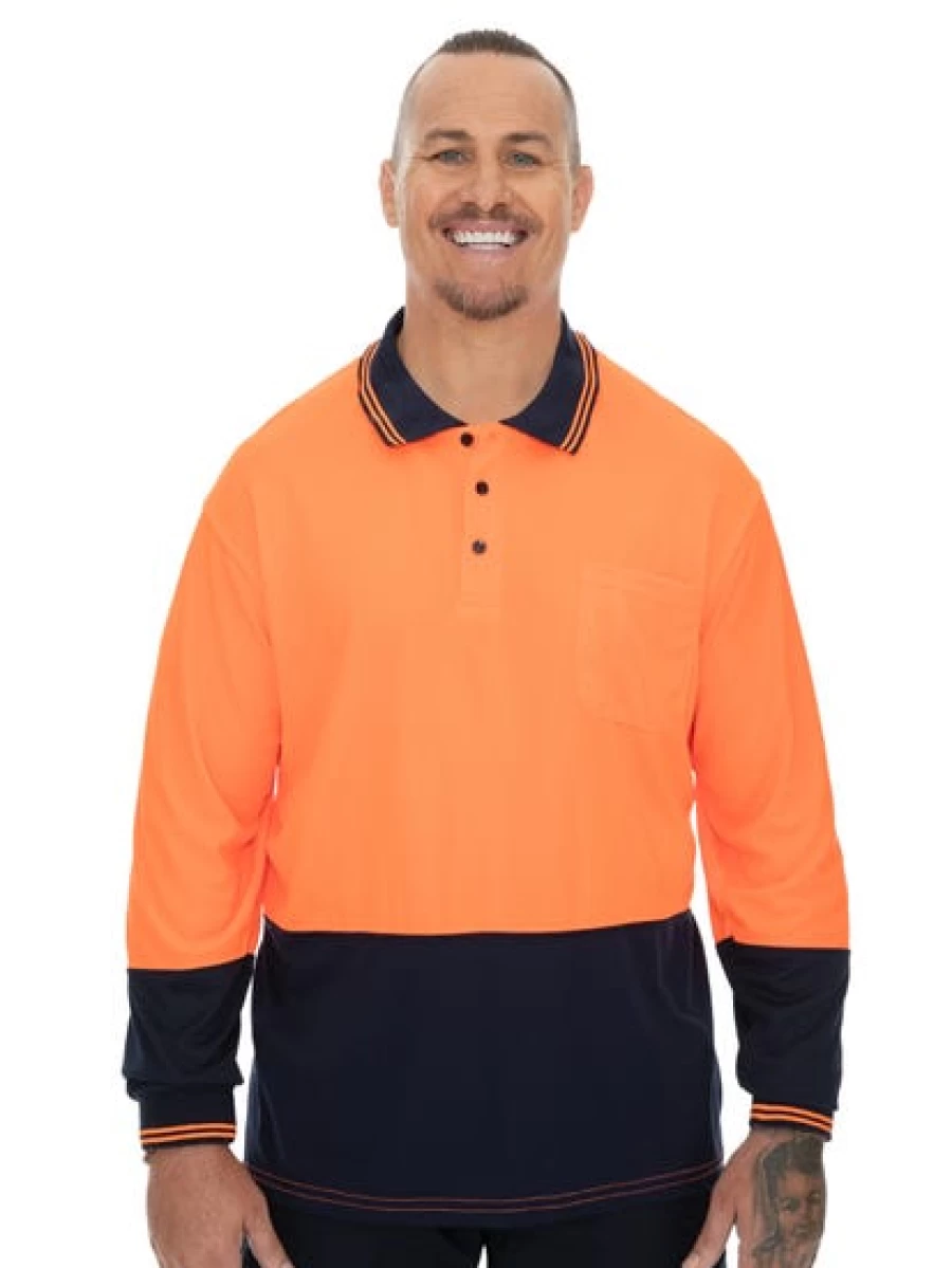 Traders Men's Hi-Vis Orange Long Sleeve Polo Shirt – High Visibility Workwear