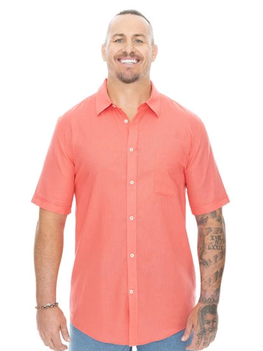 BUILT N FIT Men's Big & Tall Linen Shirt - Breathable Summer Watermelon Print Top