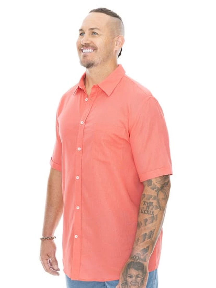 BUILT N FIT Men's Big & Tall Linen Shirt - Breathable Summer Watermelon Print Top