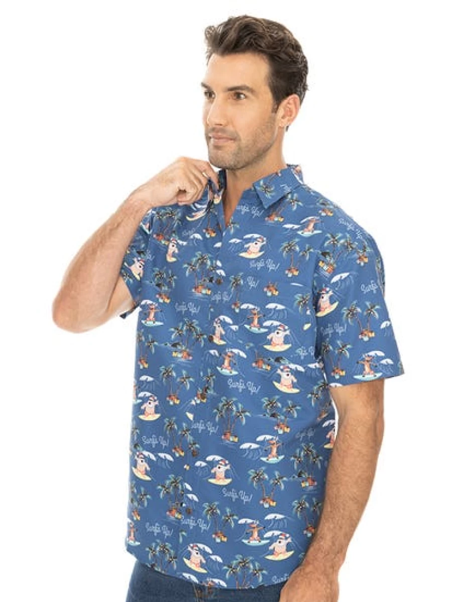 "Lowes Men's Printed Christmas Shirt - Blue Surfs Up Holiday Design"
