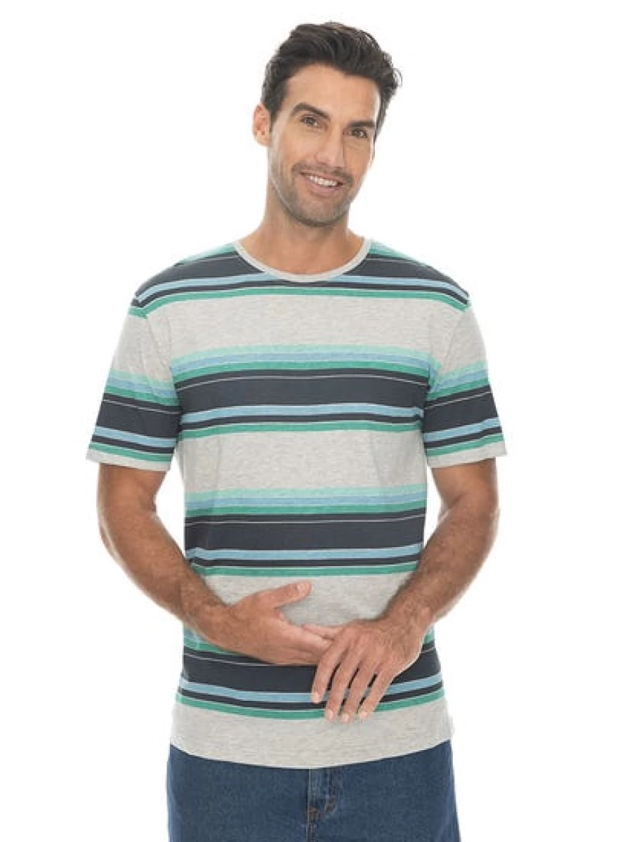 Pacifica Men's Grey & Navy Striped T-Shirt - Casual Comfort Fit Tee