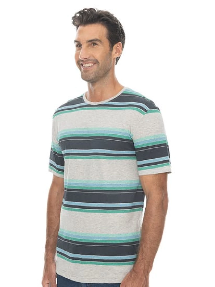 Pacifica Men's Grey & Navy Striped T-Shirt - Casual Comfort Fit Tee