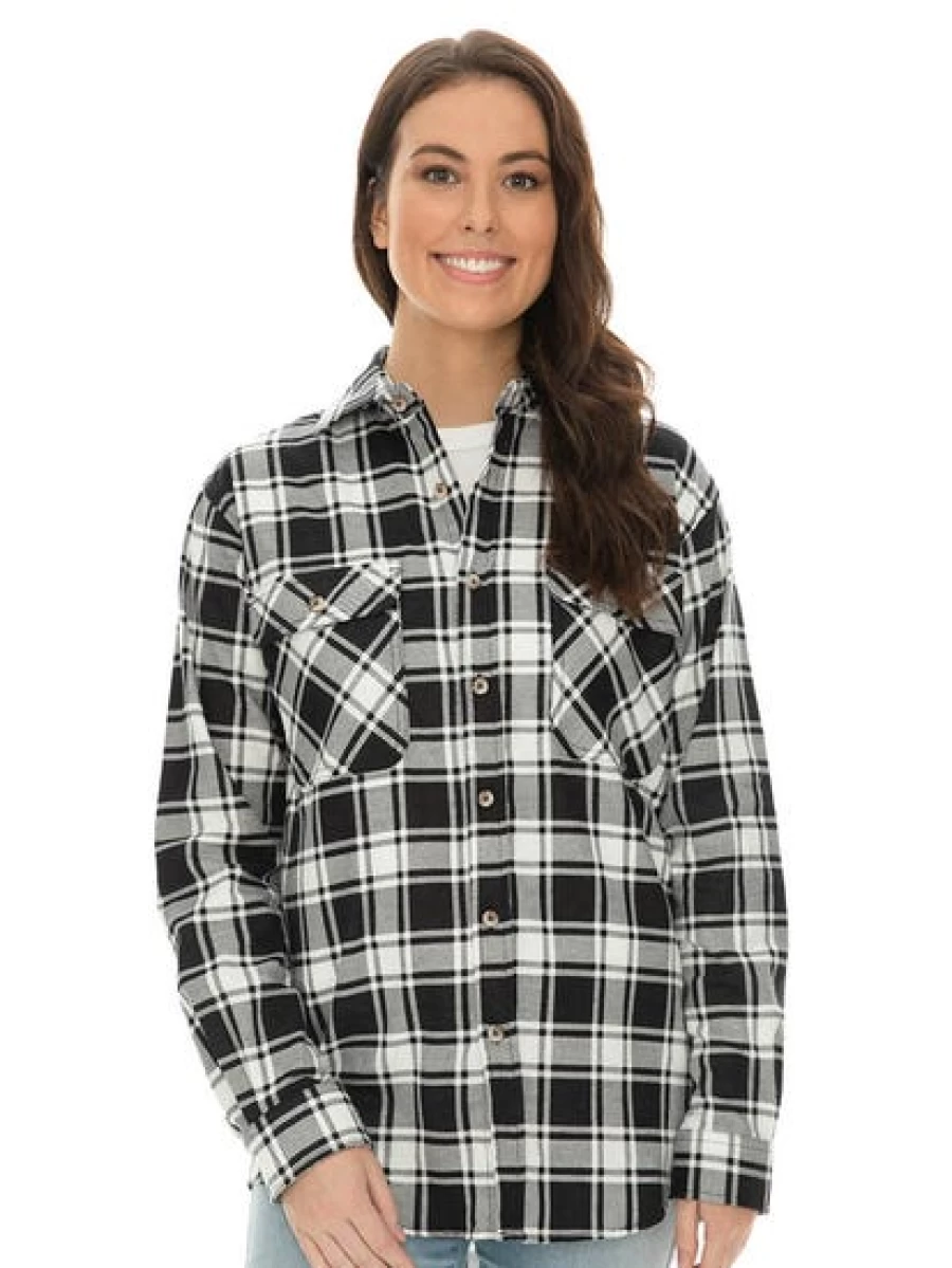 Lowes Unisex Black and White Checkered Flannel Shirt - Soft Plaid Long Sleeve Top for Men and Women