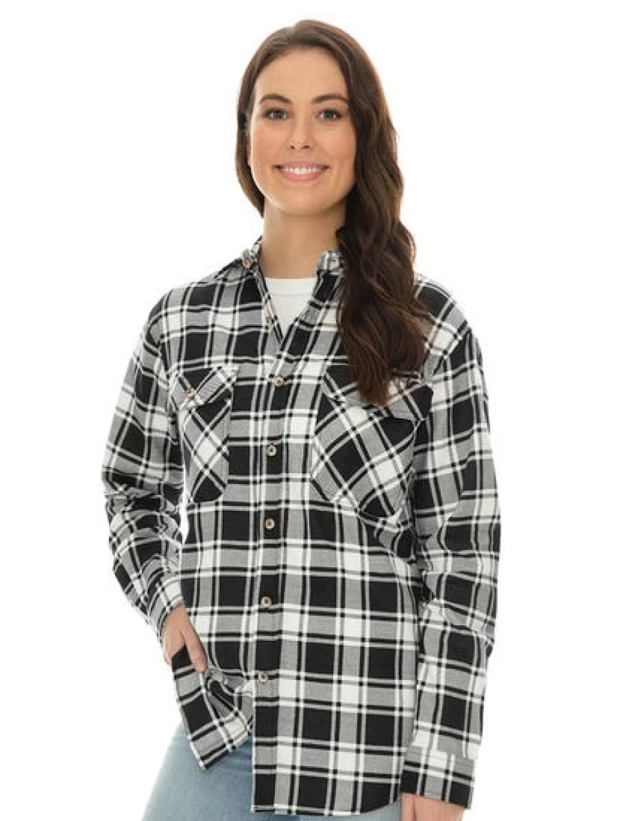 Lowes Unisex Black and White Checkered Flannel Shirt - Soft Plaid Long Sleeve Top for Men and Women