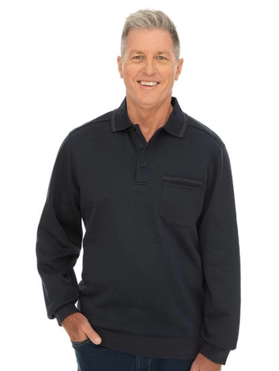 "Elliotts Men's Navy Fleece Long Sleeve Shirt with Three Button Placket"