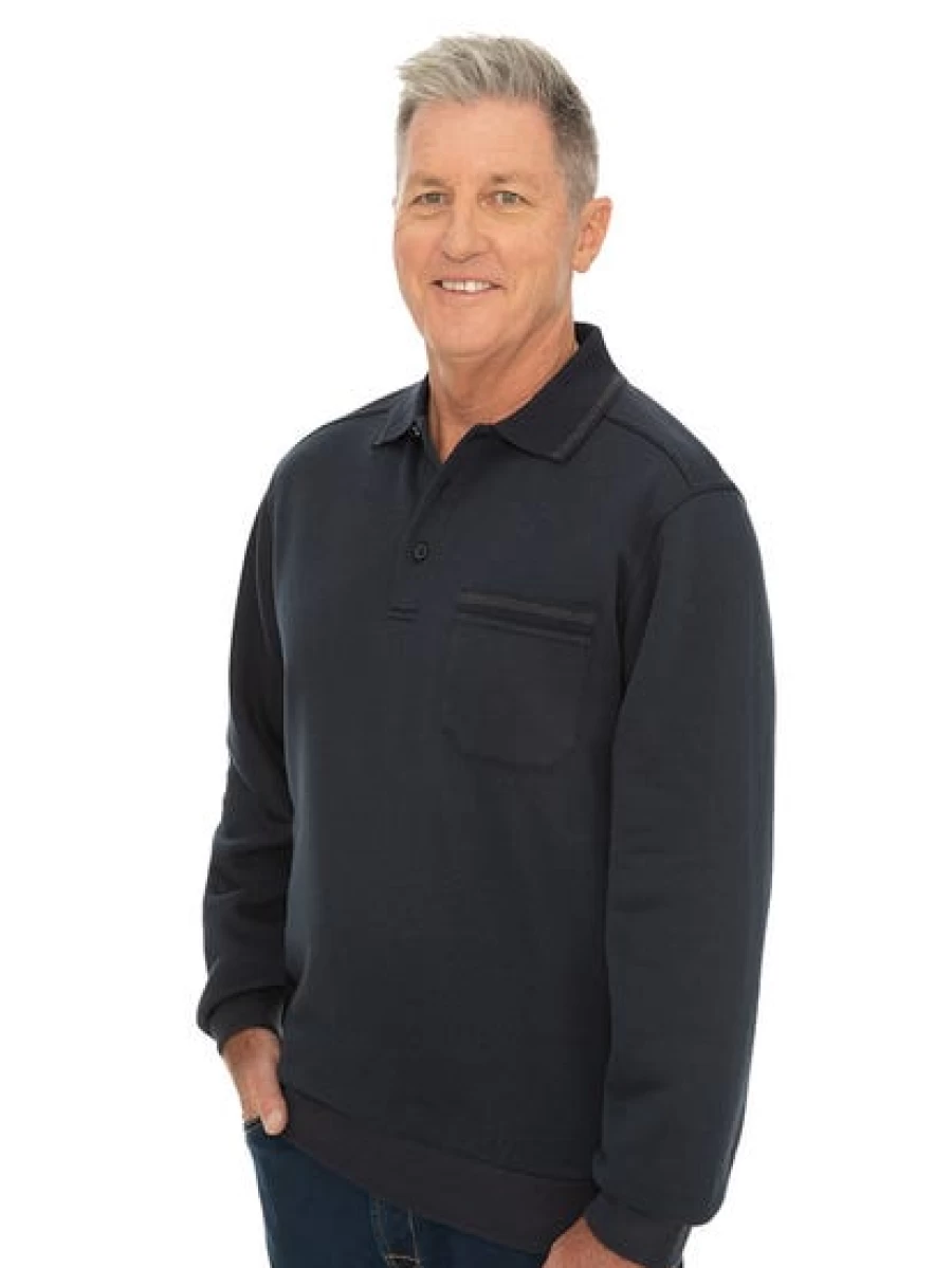 "Elliotts Men's Navy Fleece Long Sleeve Shirt with Three Button Placket"