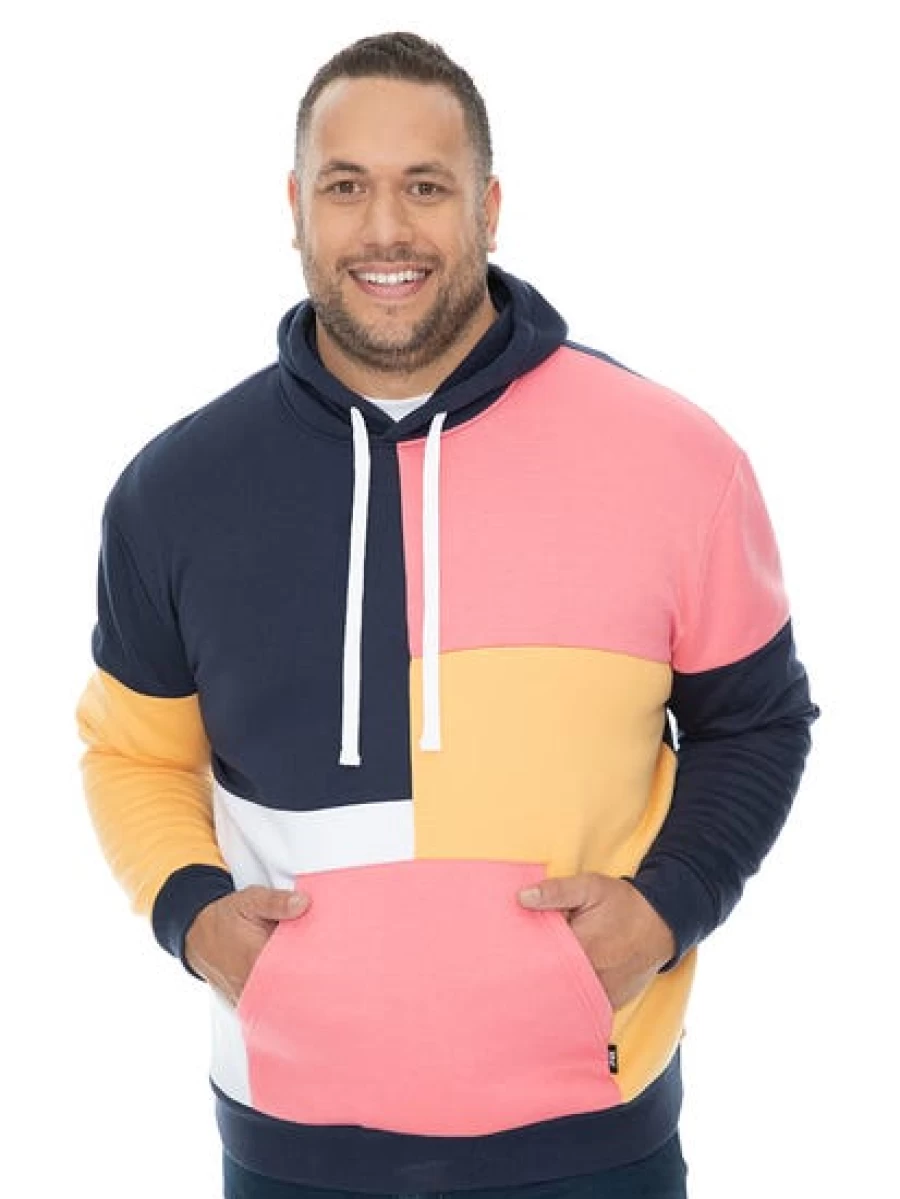 BUILT N FIT Men's Heavyweight Multi-Color Cut & Sew Hoodie for Big & Tall