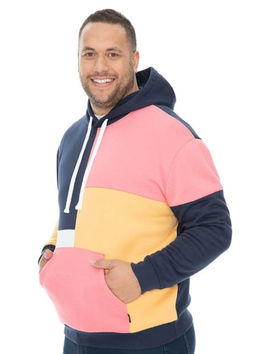BUILT N FIT Men's Heavyweight Multi-Color Cut & Sew Hoodie for Big & Tall