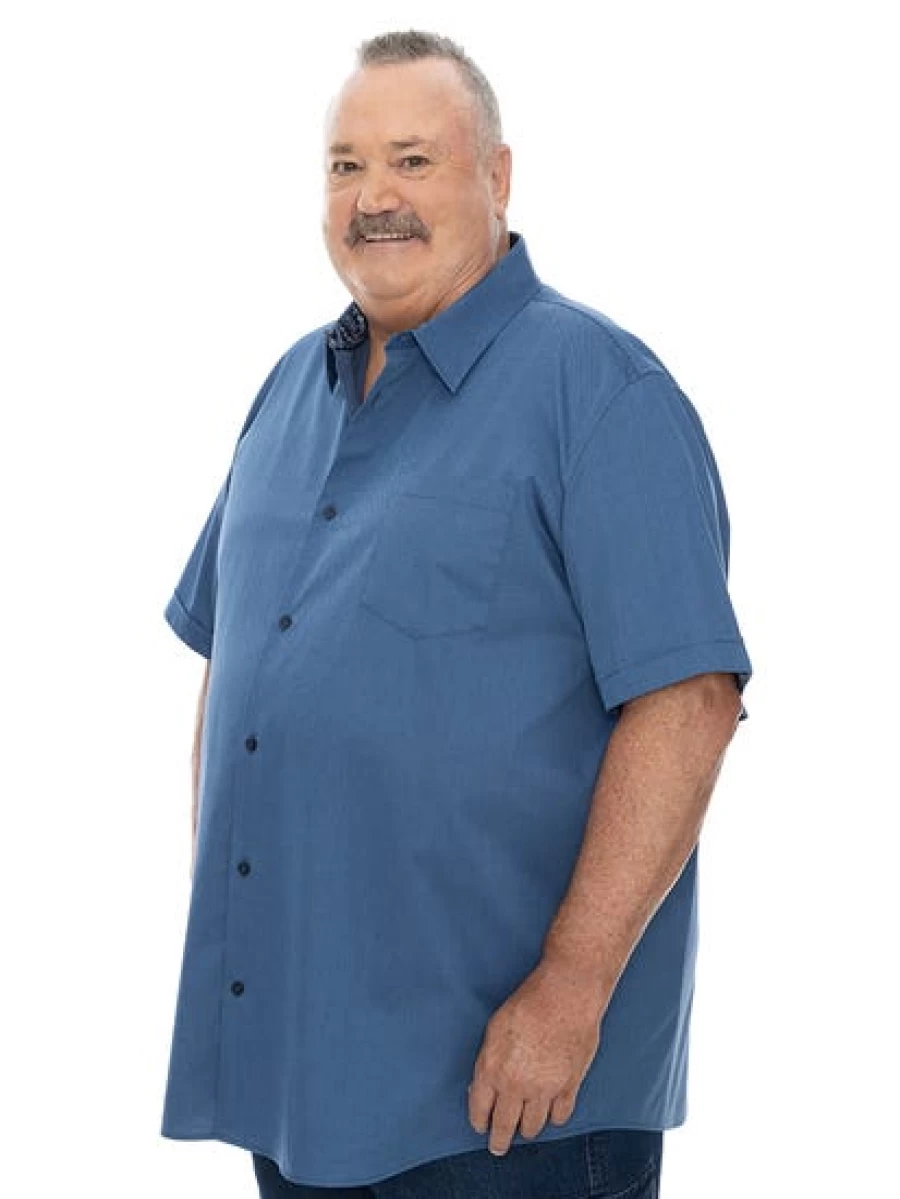 BUILT N FIT Men's Big & Tall Dark Blue Short Sleeve Casual Shirt