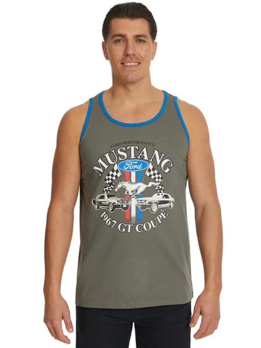 Licensed Ford Mustang Logo Grey Muscle Tank Top for Men