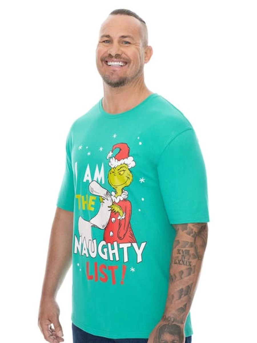 Licensed Grinch Christmas T-Shirt for Men - Big & Tall Naughty List Design