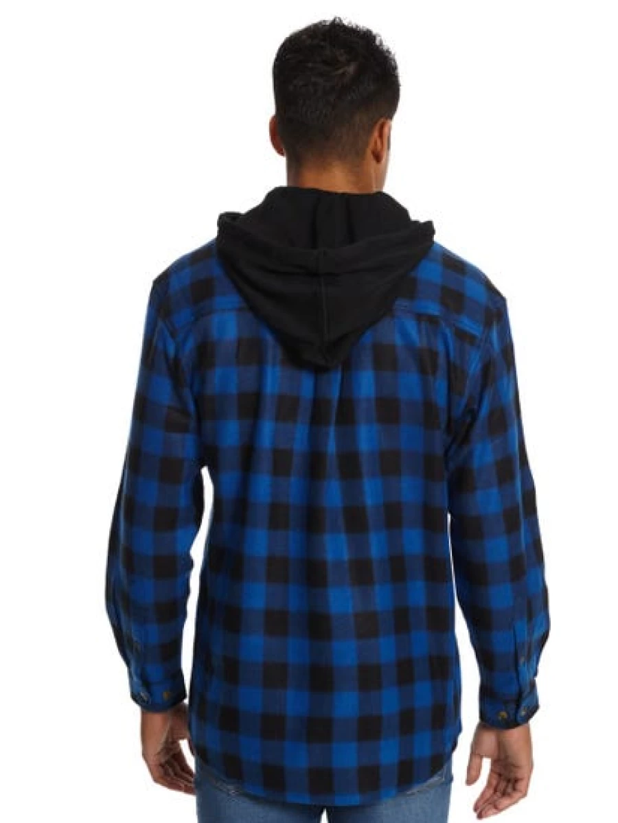 Lowes Men's Blue and Black Checkered Shirt with Detachable Hood