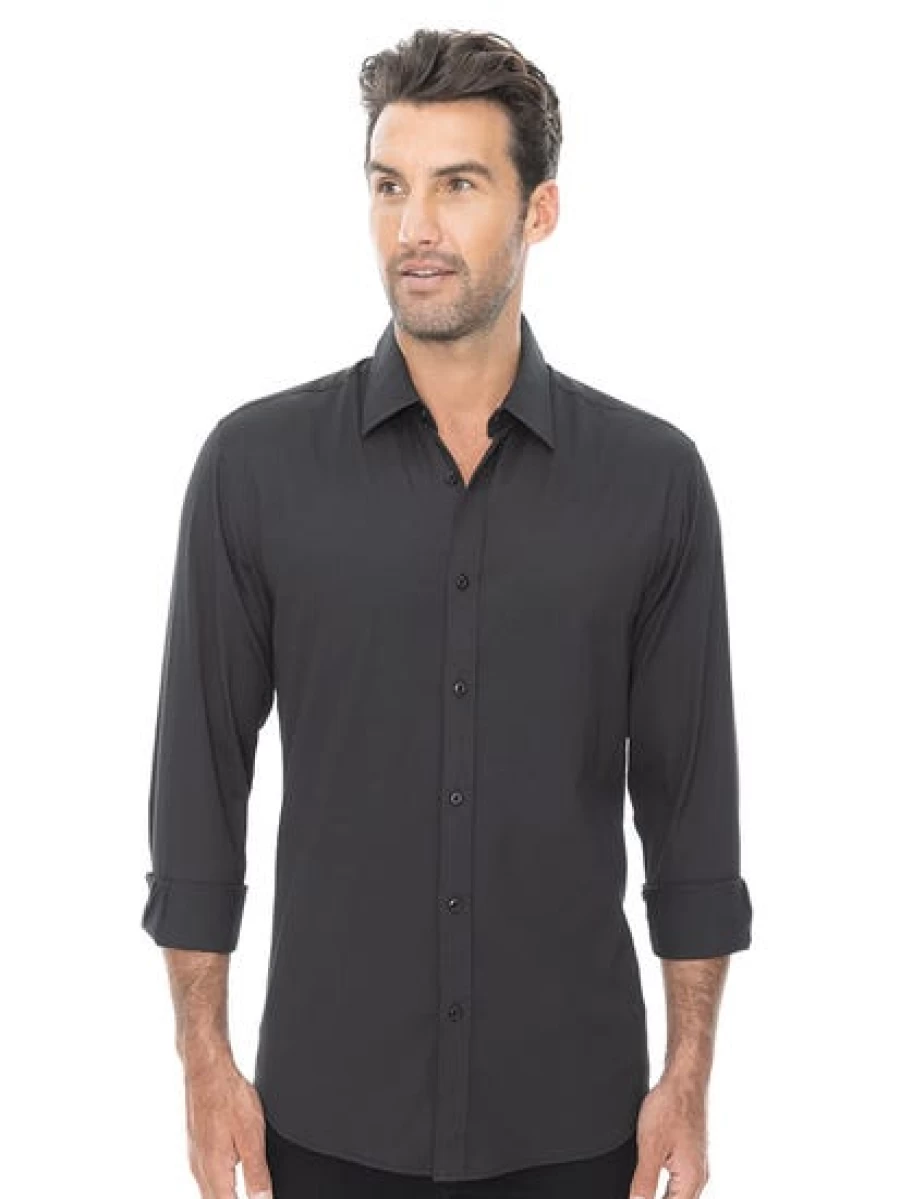Manhattan Men's Business Shirt in Black with Self Stripe - Classic Formal Wear