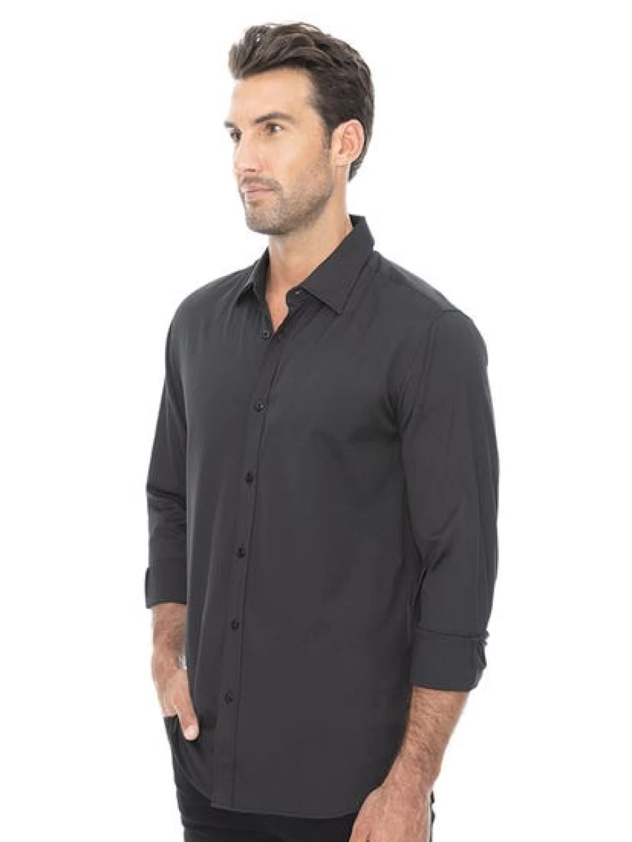 Manhattan Men's Business Shirt in Black with Self Stripe - Classic Formal Wear