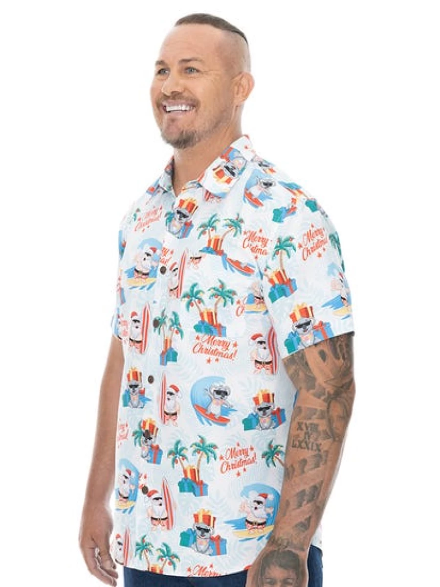 DBK Men's Big & Tall White Christmas Hawaiian Shirt - Holiday Aloha Print Shirt