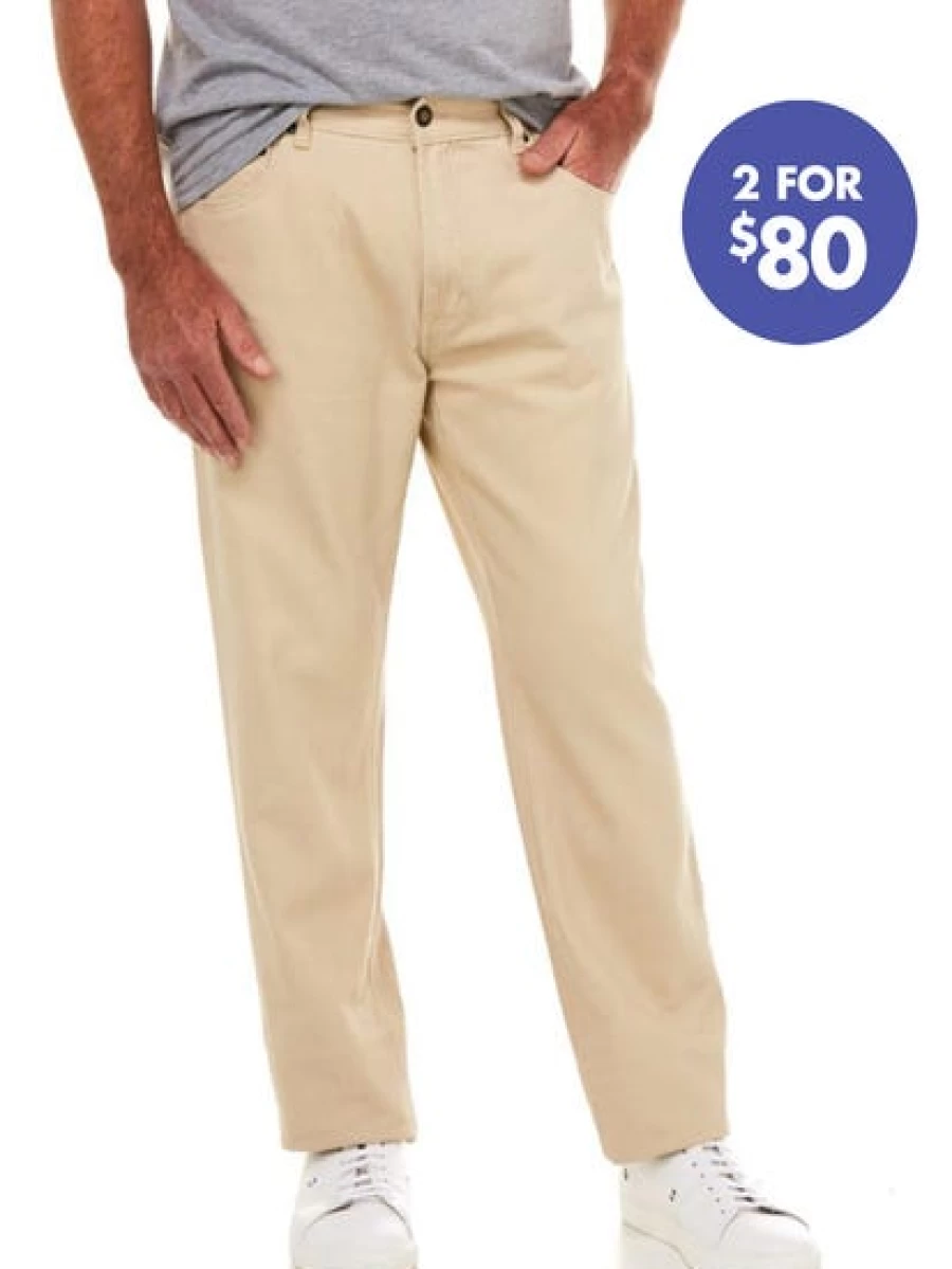 Street Men's Regular Fit Beige Cotton Twill Jeans