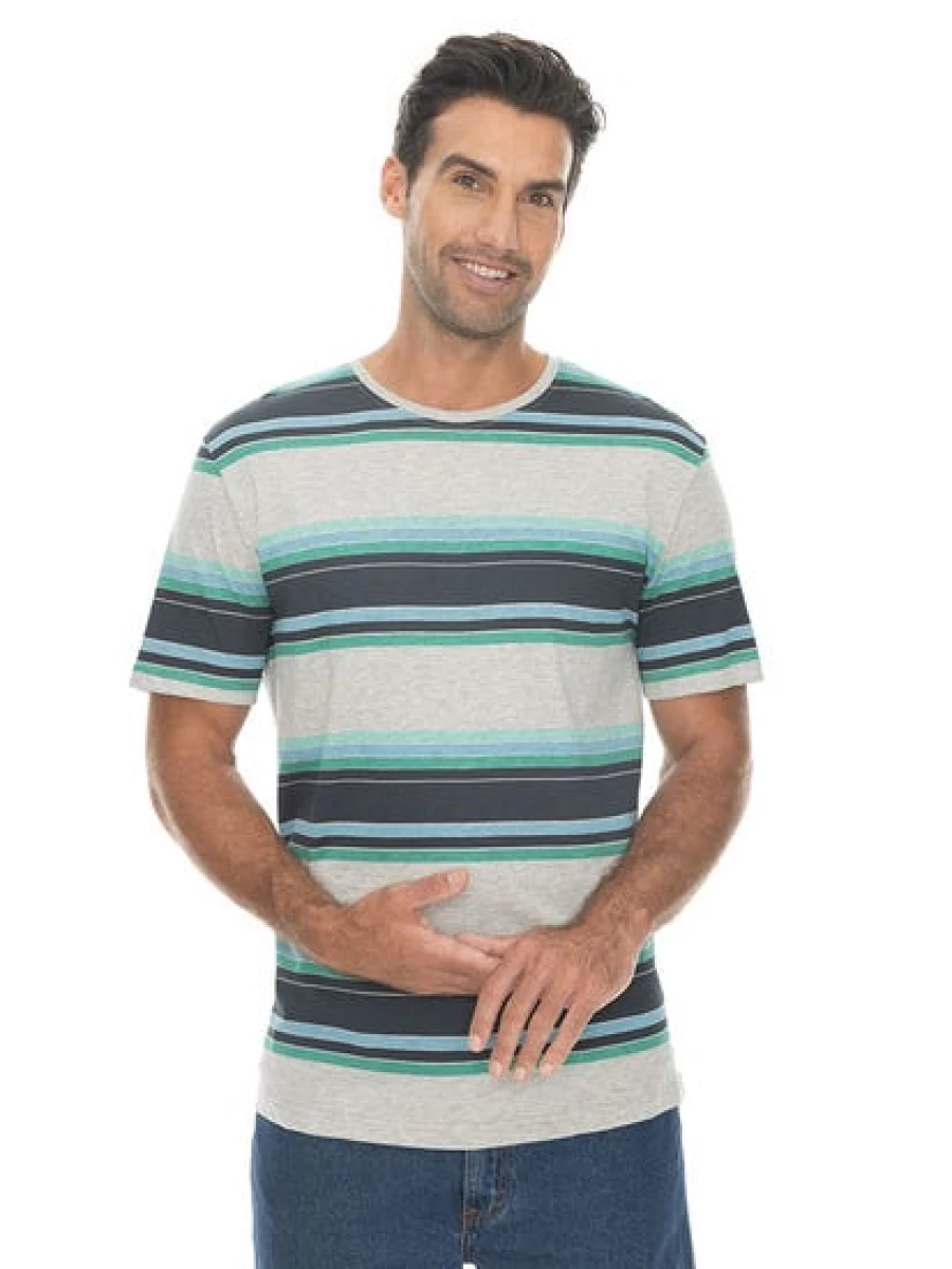 Pacifica Men's Grey & Navy Striped T-Shirt - Casual Comfort Fit Tee