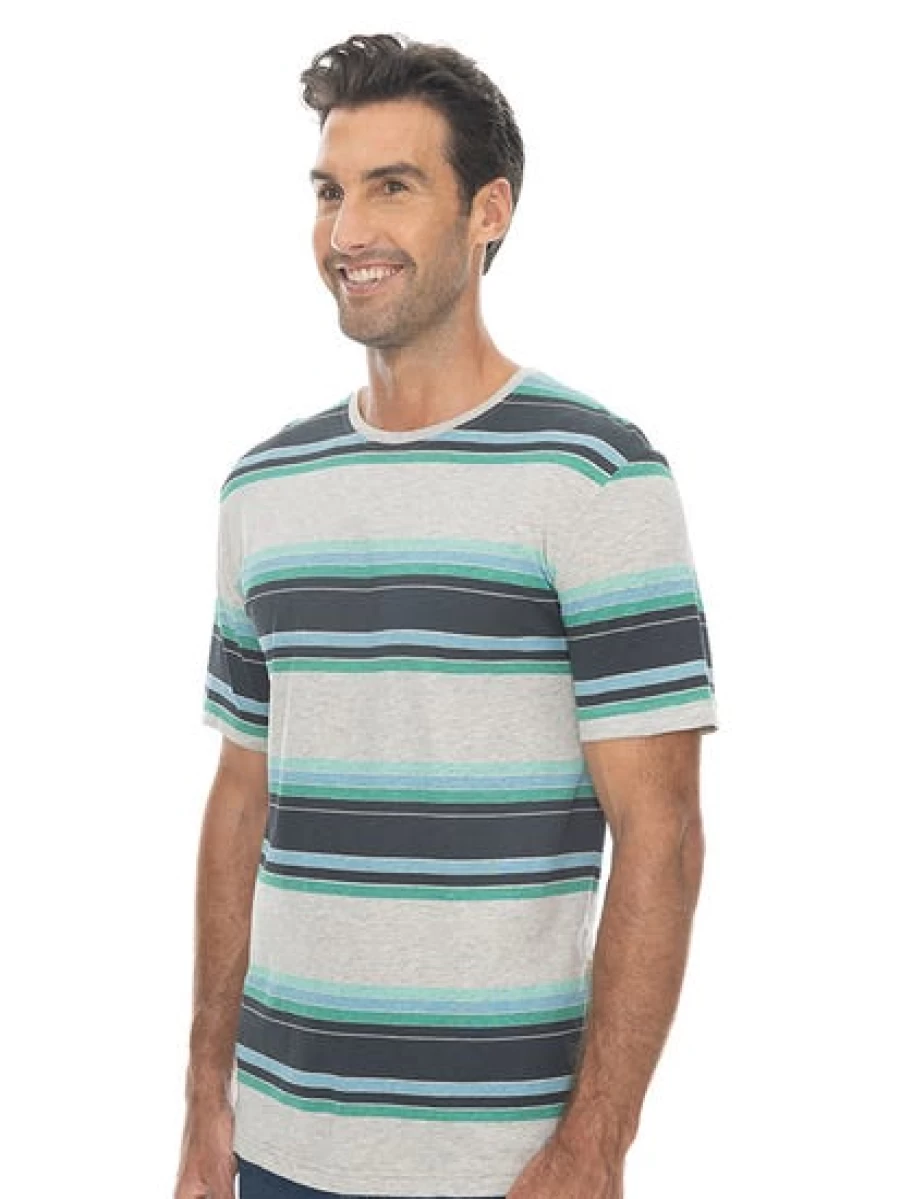 Pacifica Men's Grey & Navy Striped T-Shirt - Casual Comfort Fit Tee