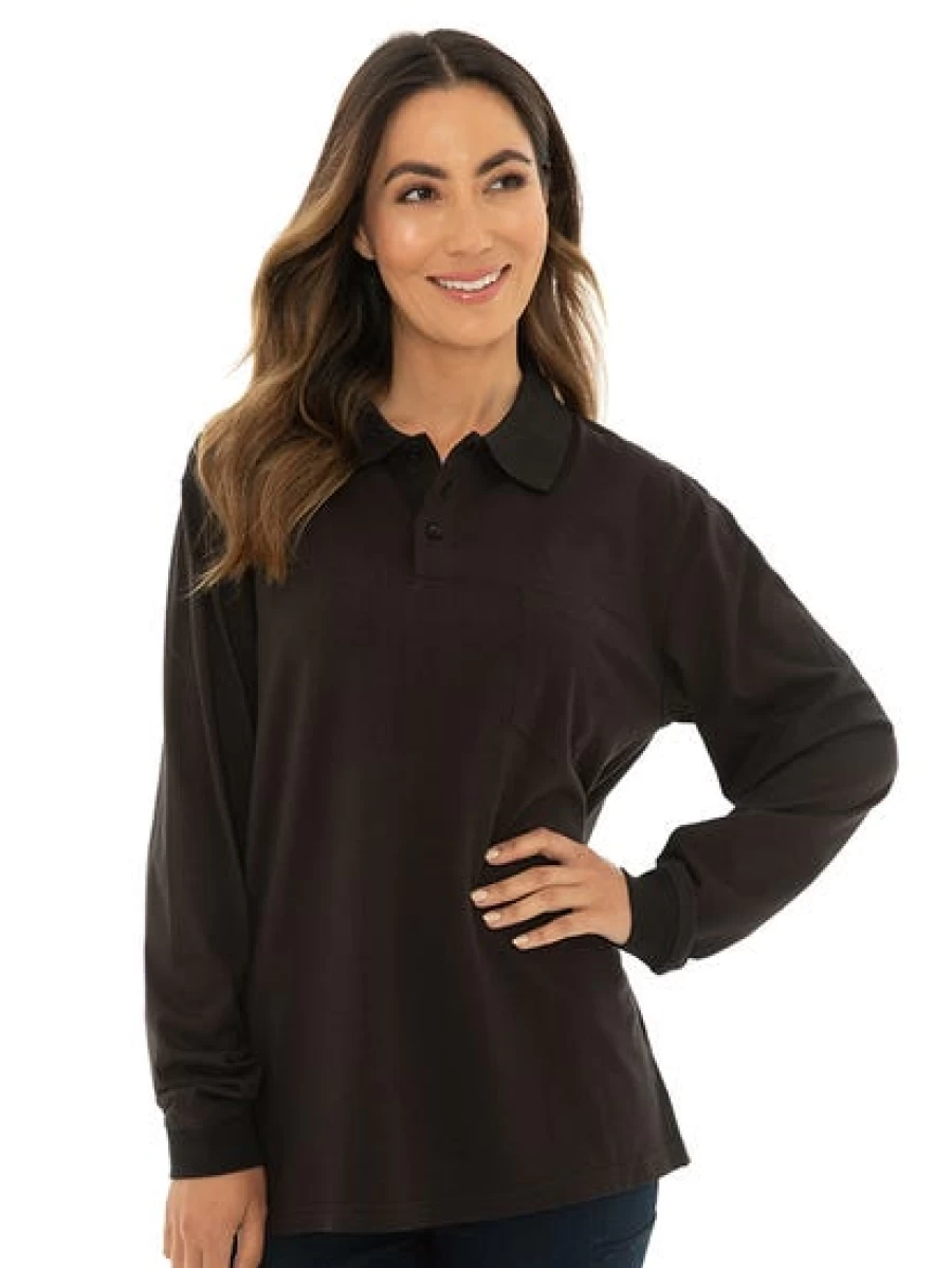 Lowes Men's Black Knit Long Sleeve Polo Shirt - Classic Casual Comfort Fit
