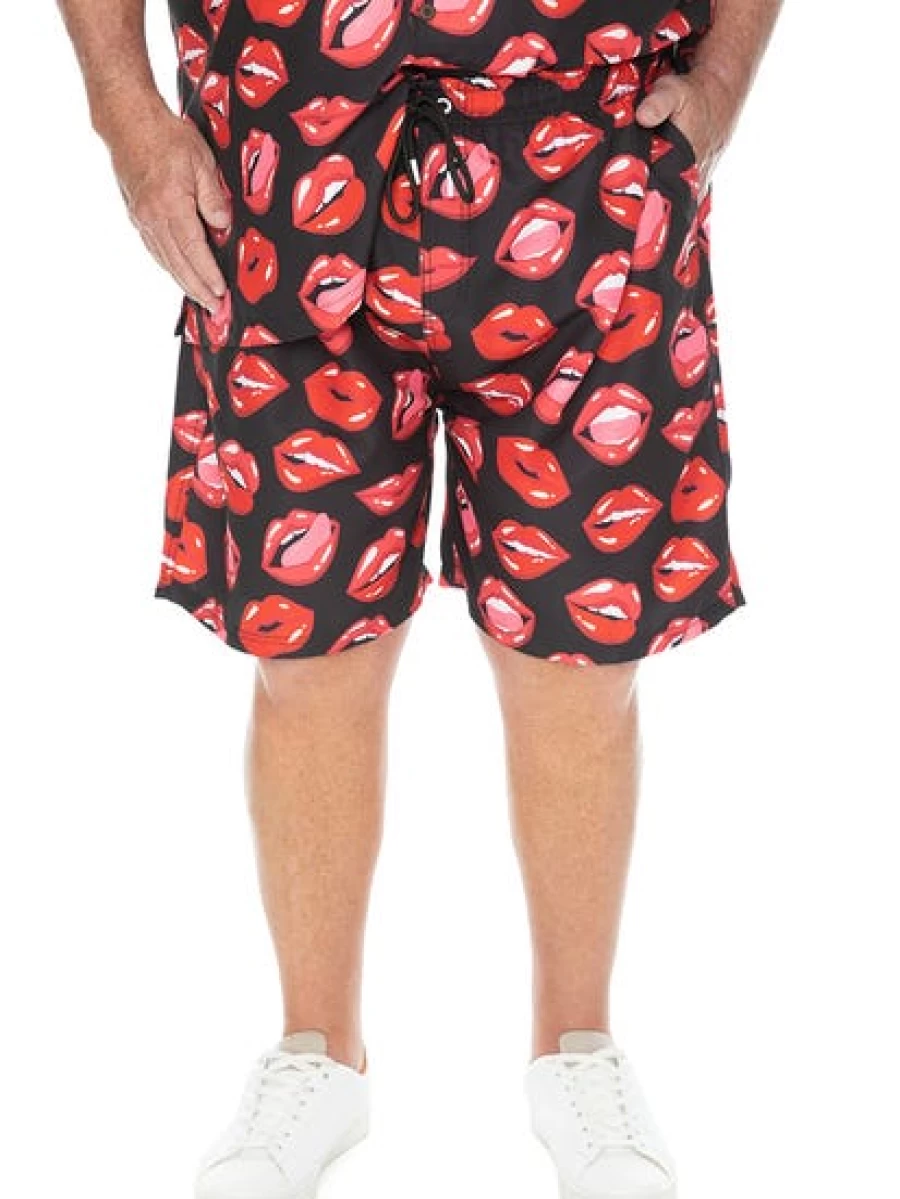 Riley Adams Men's Lip Print Party Shorts for Big & Tall