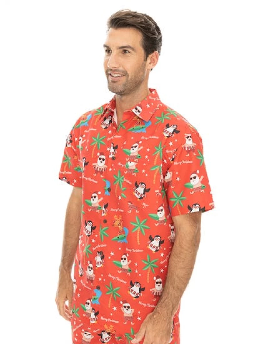 Lowes Men's Red Printed Christmas Holiday Shirt - Festive Xmas Tee