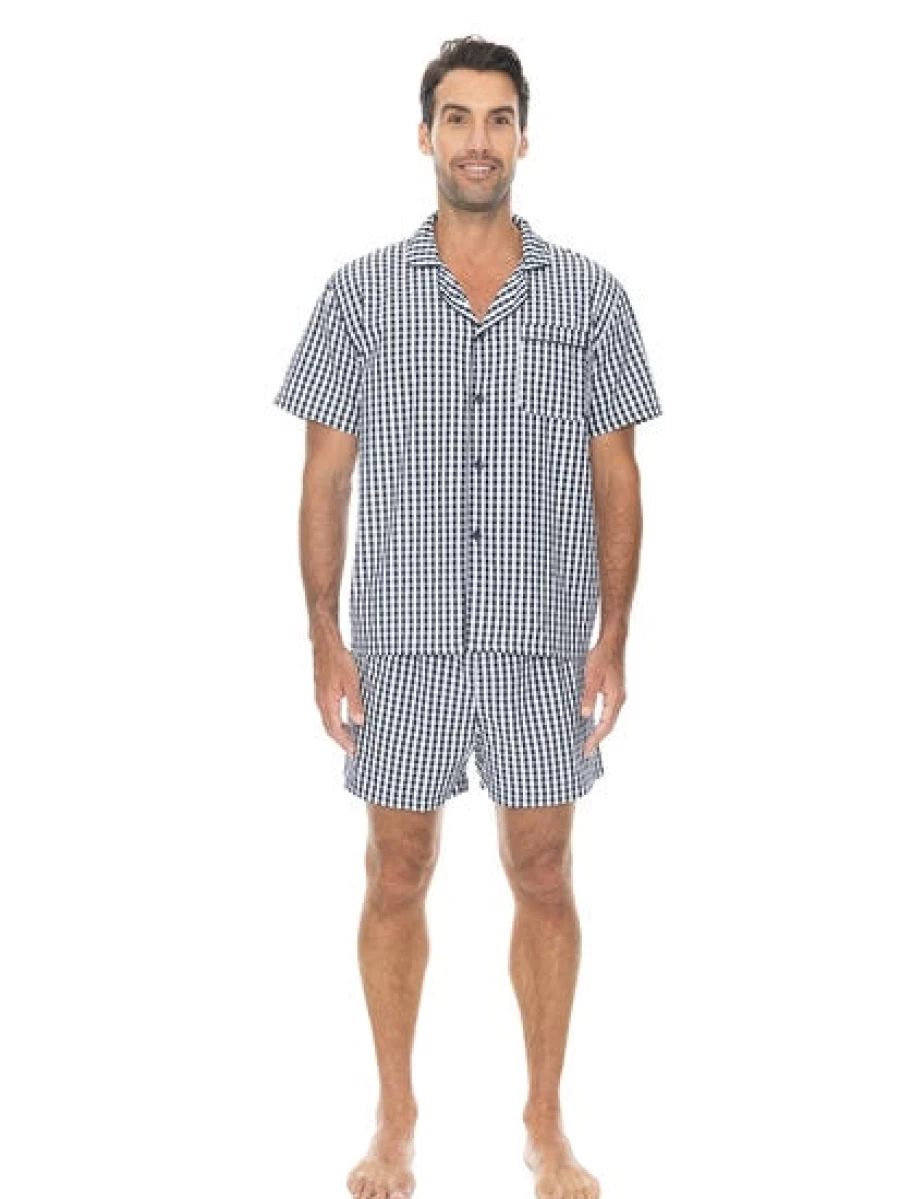 Lowes Men's Summer Pyjamas - Black & White Checkered Pajama Set for Comfort & Style