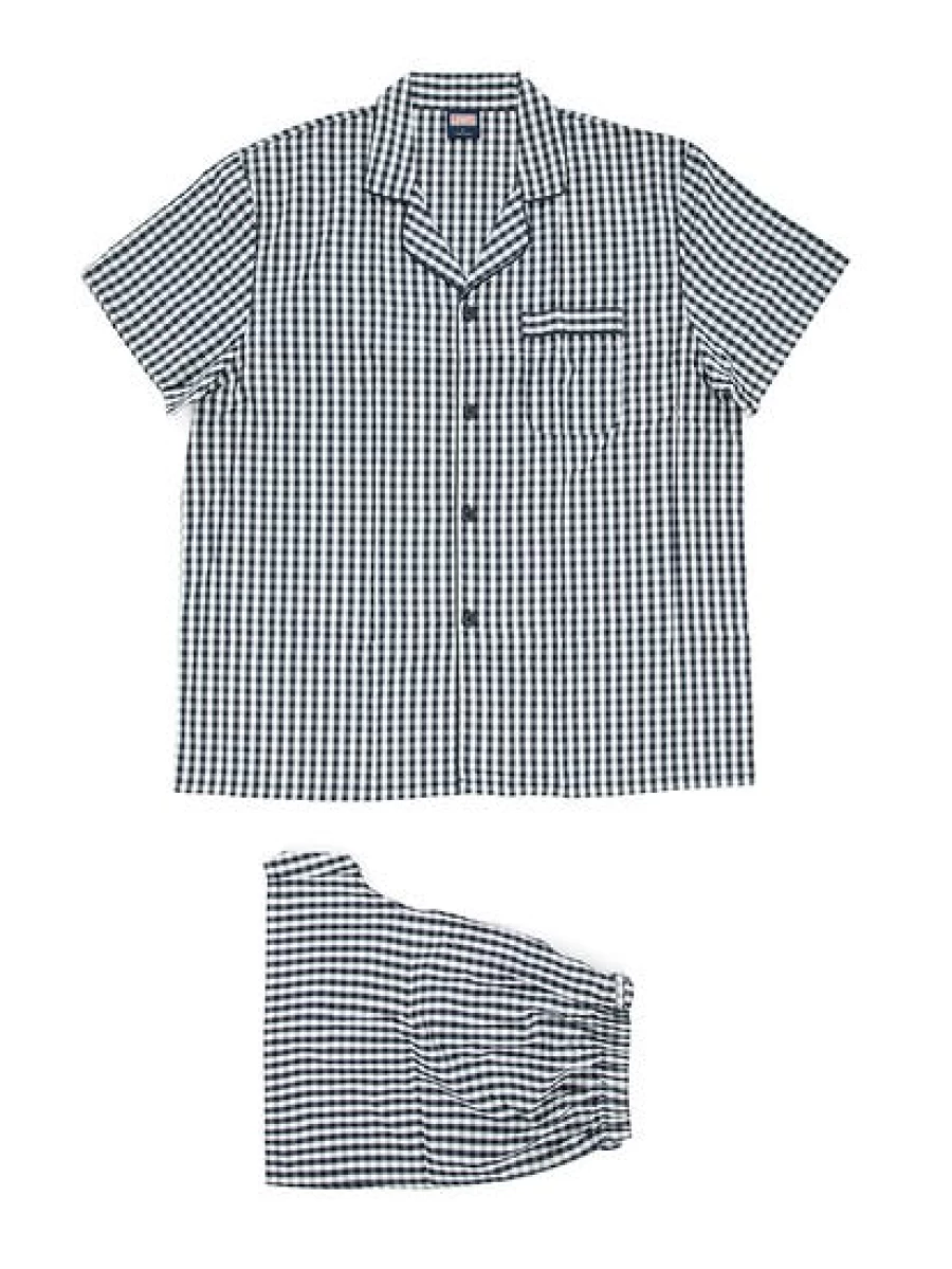 Lowes Men's Summer Pyjamas - Black & White Checkered Pajama Set for Comfort & Style