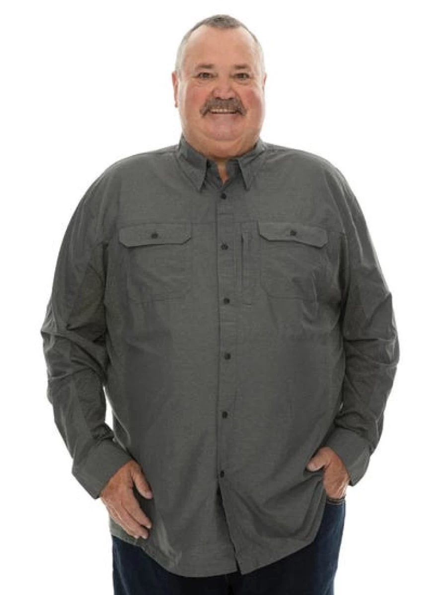 Outer Peak Men's Dark Grey Long Sleeve Casual Shirt for Outdoor Hiking and Travel