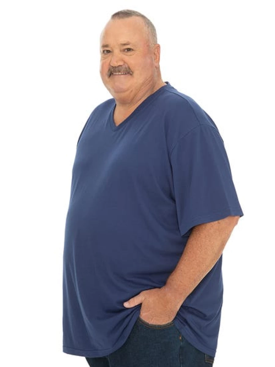 DBK Men's Big & Tall Plain Blue V-Neck T-Shirt - Soft Cotton Casual Tee