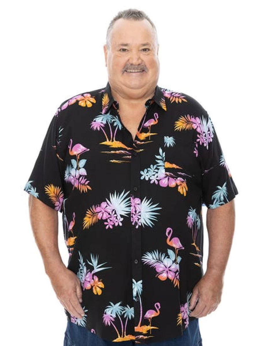Built N Fit Men's Flamingo Print Short Sleeve Hawaiian Shirt - Big & Tall Tropical Vacation Shirt